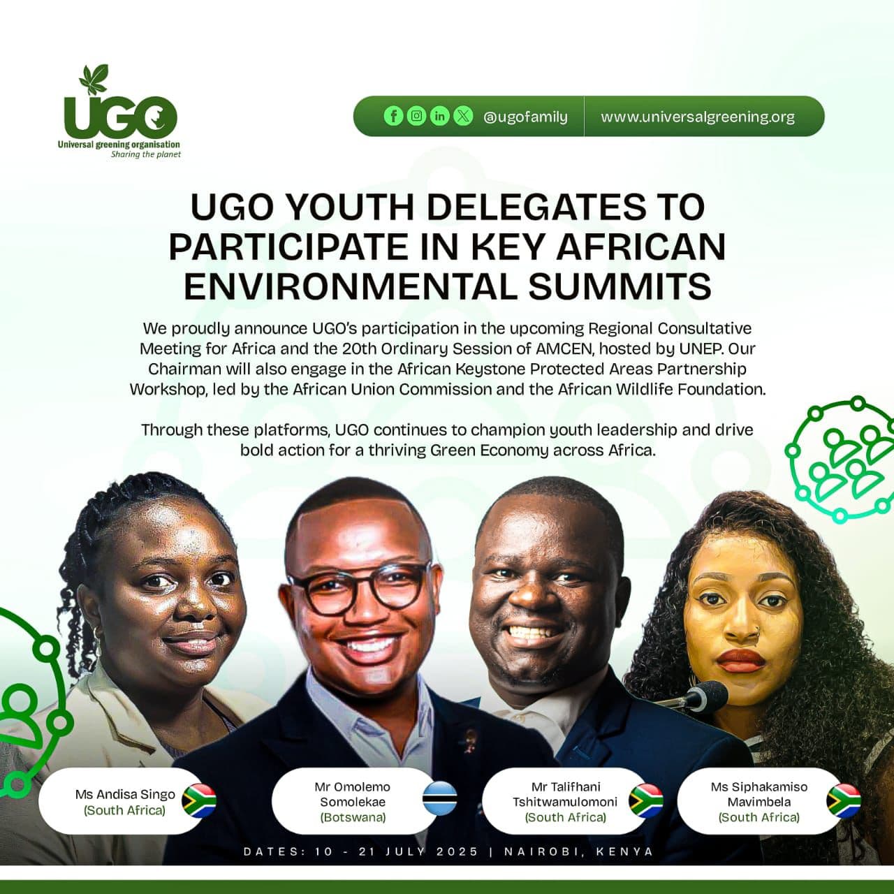 UGO Youth Delegates to Participate in Key African Environmental Summits